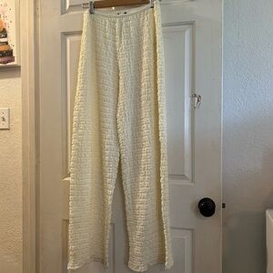 Zara Cream Waffle Knit Wide-Leg Pants